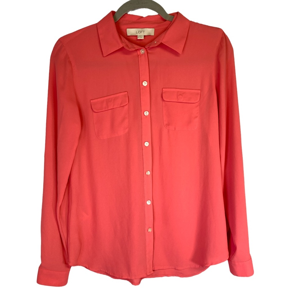 Loft Chiffon Long Sleeve Button Down Blouse in Salmon Pink Size XS
